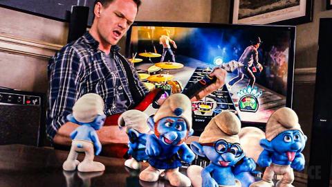 Neil Patrick Harris plays Guitar Hero with The Smurfs